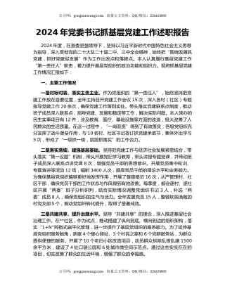 2024年党委书记抓基层党建工作述职报告