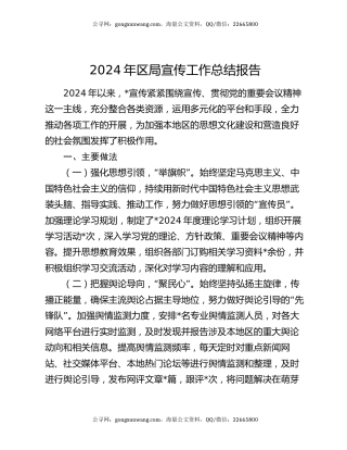 2024年区局宣传工作总结报告
