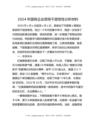 2024年国有企业领导干部党性分析材料
