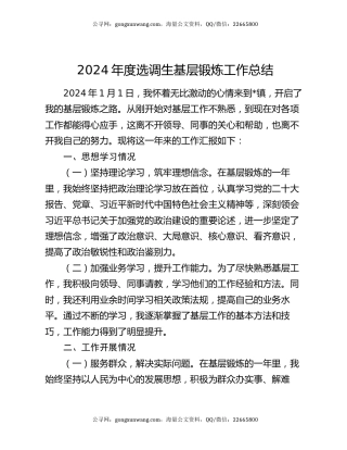 2024年度选调生基层锻炼工作总结