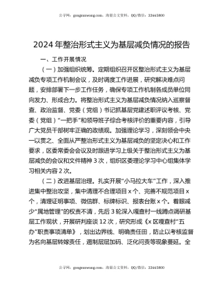2024年整治形式主义为基层减负情况的报告