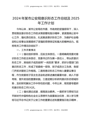 2024年某市公安局意识形态工作总结及2025年工作计划
