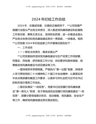 2024年纪检工作总结
