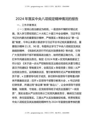 2024年落实中央八项规定精神情况的报告