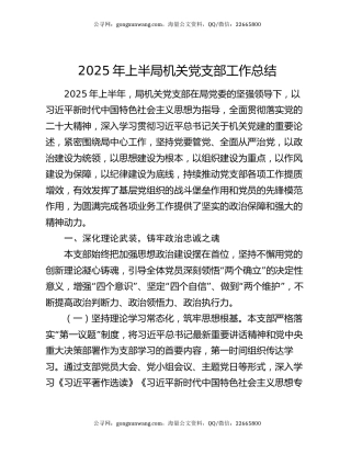 2025年上半局机关党支部工作总结