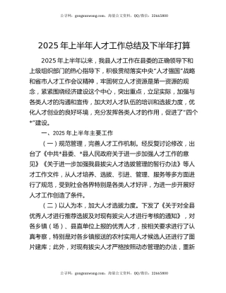 2025年上半年人才工作总结及下半年打算
