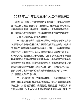 2025年上半年党办主任个人工作情况总结