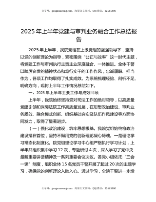 2025年上半年党建与审判业务融合工作总结报告