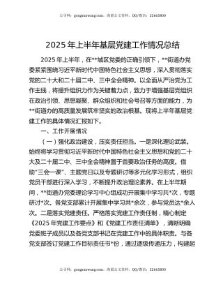 2025年上半年基层党建工作情况总结