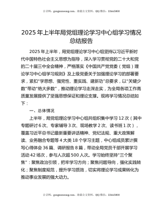 2025年上半年局党组理论学习中心组学习情况总结报告
