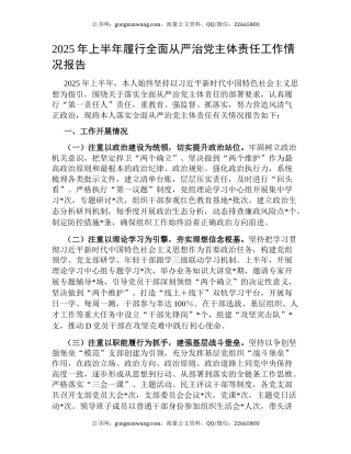 2025年上半年履行全面从严治党主体责任工作情况报告