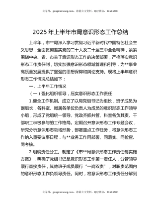 2025年上半年市局意识形态工作总结