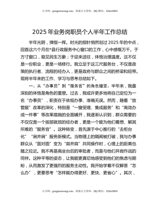 2025年业务岗职员个人半年工作总结
