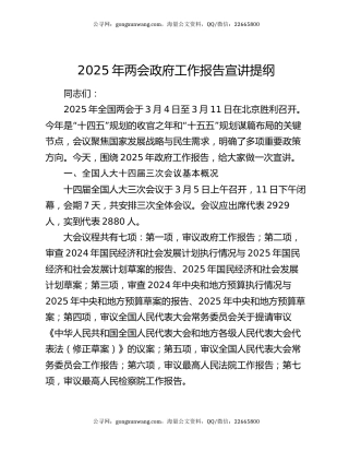 2025年两会政府工作报告宣讲提纲