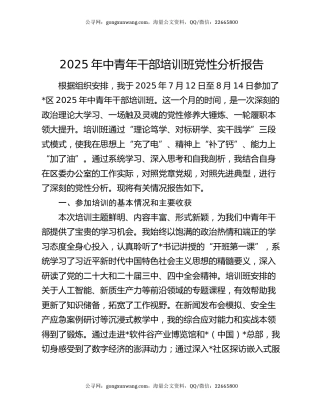 2025年中青年干部培训班党性分析报告