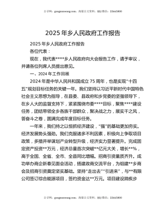 2025年乡人民政府工作报告