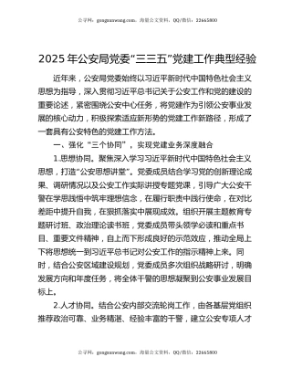 2025年公安局党委“三三五”党建工作典型经验