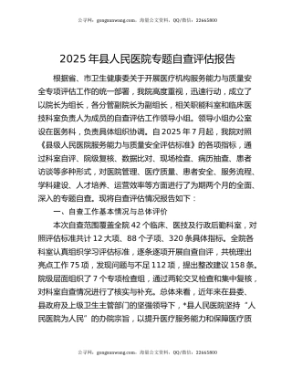 2025年县人民医院专题自查评估报告