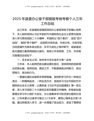 2025年县委办公室干部提拔考核考察个人三年工作总结