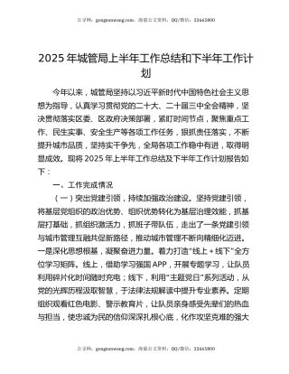 2025年城管局上半年工作总结和下半年工作计划