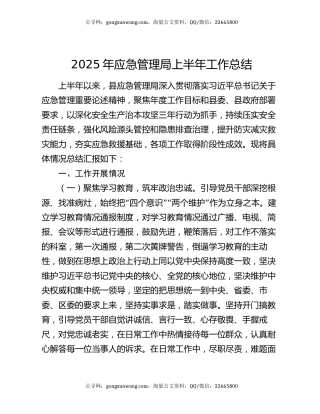 2025年应急管理局上半年工作总结