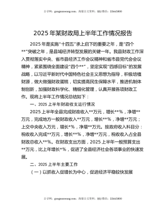 2025年某财政局上半年工作情况报告