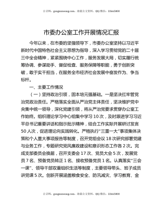 ‌市委办公室工作开展情况汇报