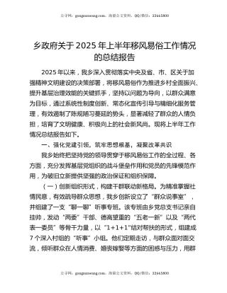 乡政府关于2025年上半年移风易俗工作情况的总结报告