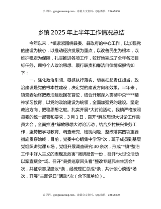 乡镇2025年上半年工作情况总结