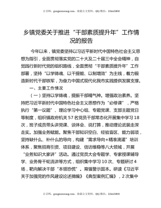 乡镇党委关于推进“干部素质提升年”工作情况的报告
