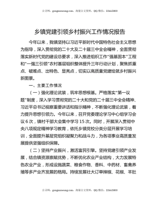 乡镇党建引领乡村振兴工作情况报告