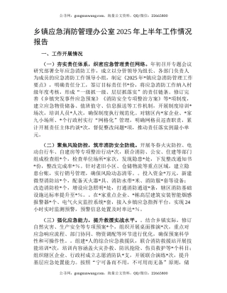 乡镇应急消防管理办公室2025年上半年工作情况报告