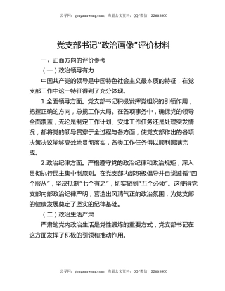 党支部书记“政治画像”评价材料