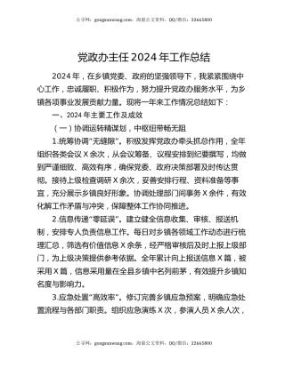 党政办主任2024年工作总结