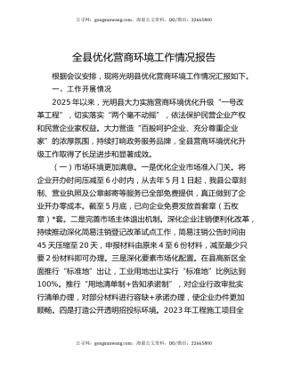 全县优化营商环境工作情况报告
