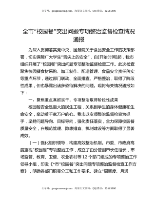全市“校园餐”突出问题专项整治监督检查情况通报