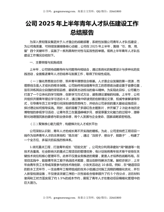 公司2025年上半年青年人才队伍建设工作总结报告