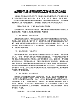公司作风建设整改整治工作成效经验总结