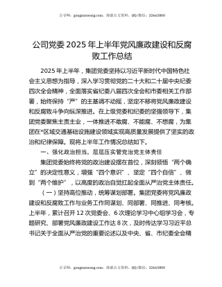 公司党委2025年上半年党风廉政建设和反腐败工作总结