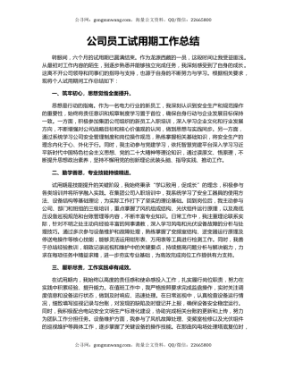 公司员工试用期工作总结