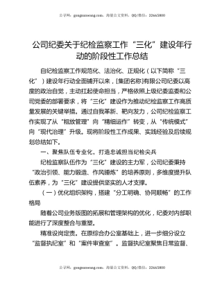 公司纪委关于纪检监察工作“三化”建设年行动的阶段性工作总结（2）