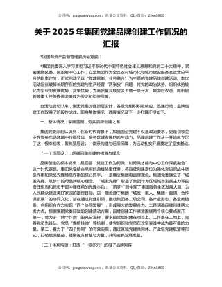 关于2025年集团党建品牌创建工作情况的汇报