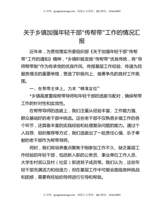 关于乡镇加强年轻干部“传帮带”工作的情况汇报