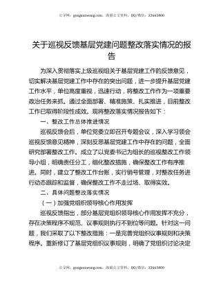 关于巡视反馈基层党建问题整改落实情况的报告