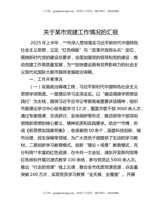 关于某市党建工作情况的汇报