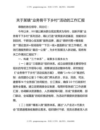 关于某镇 “业务骨干下乡村” 活动的工作汇报