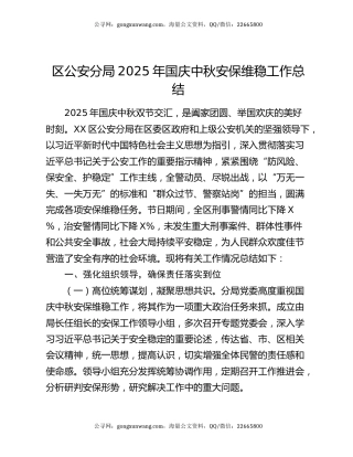 区公安分局2025年国庆中秋安保维稳工作总结