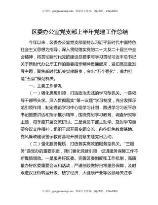 区委办公室党支部上半年党建工作总结