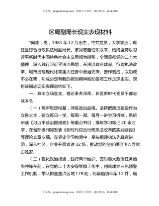 区局副局长现实表现材料