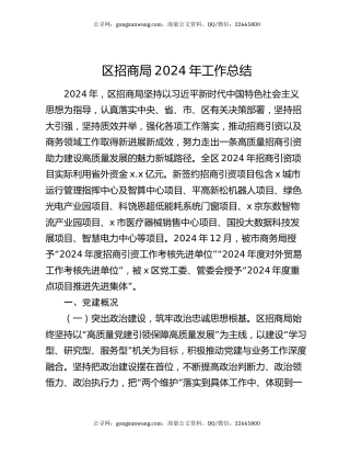 区招商局2024年工作总结